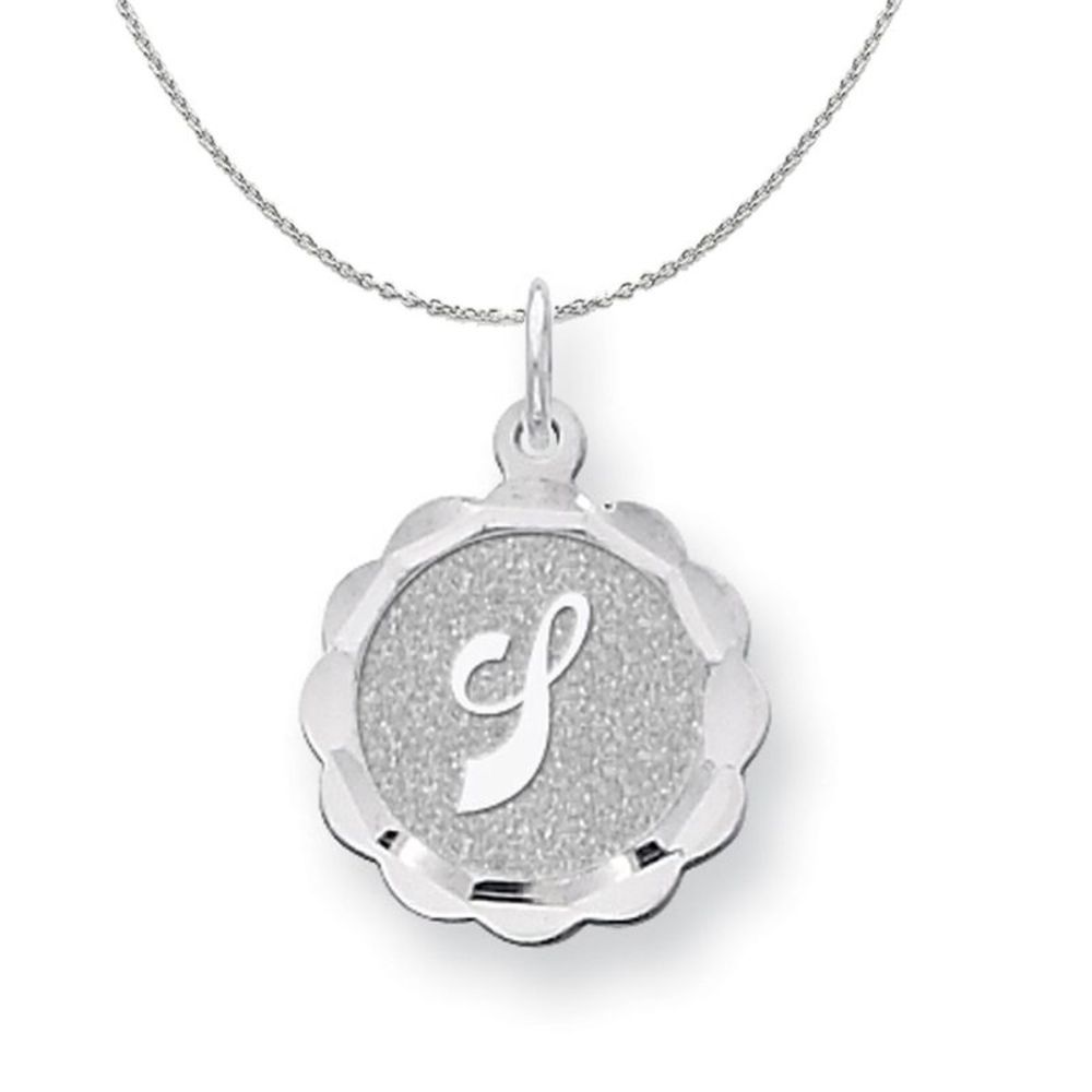 Silver, Sarah Collection 15mm Brocaded Disc Initial J Necklace - 16 In